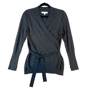 Etcetera Cashmere Blend Sweater Women's Small Gray Surplice Belted Long Sleeve